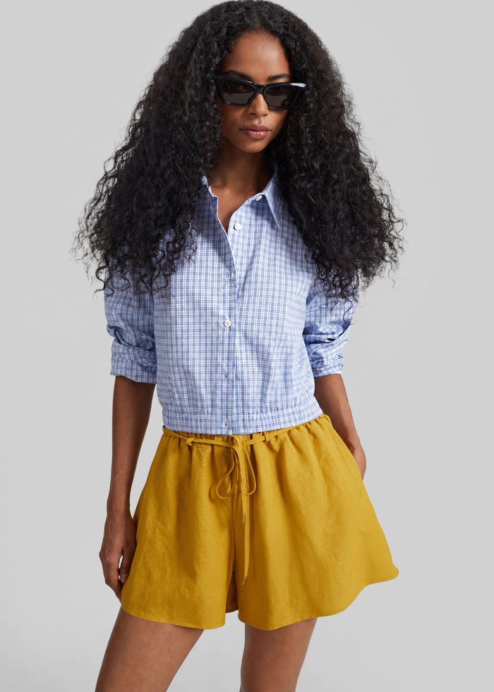 Lison Cropped Shirt - Blue Plaid