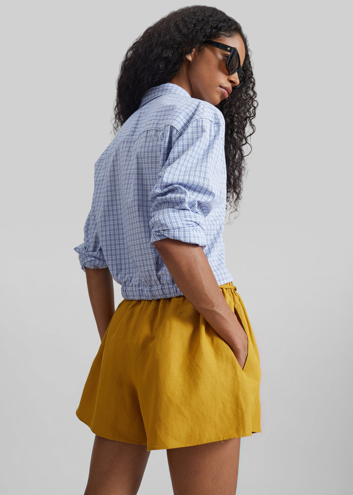 Lison Cropped Shirt - Blue Plaid
