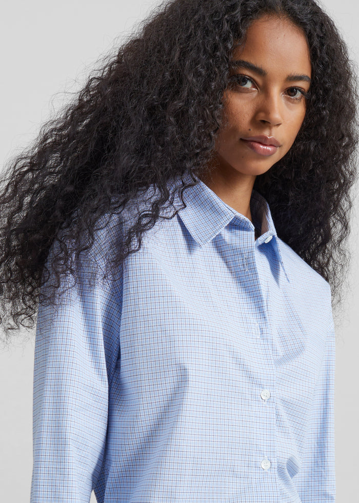 Lison Cropped Shirt - Checked Blue