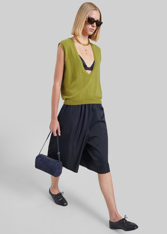 Lizan Deep V Neck Knit Vest - Chartreuse