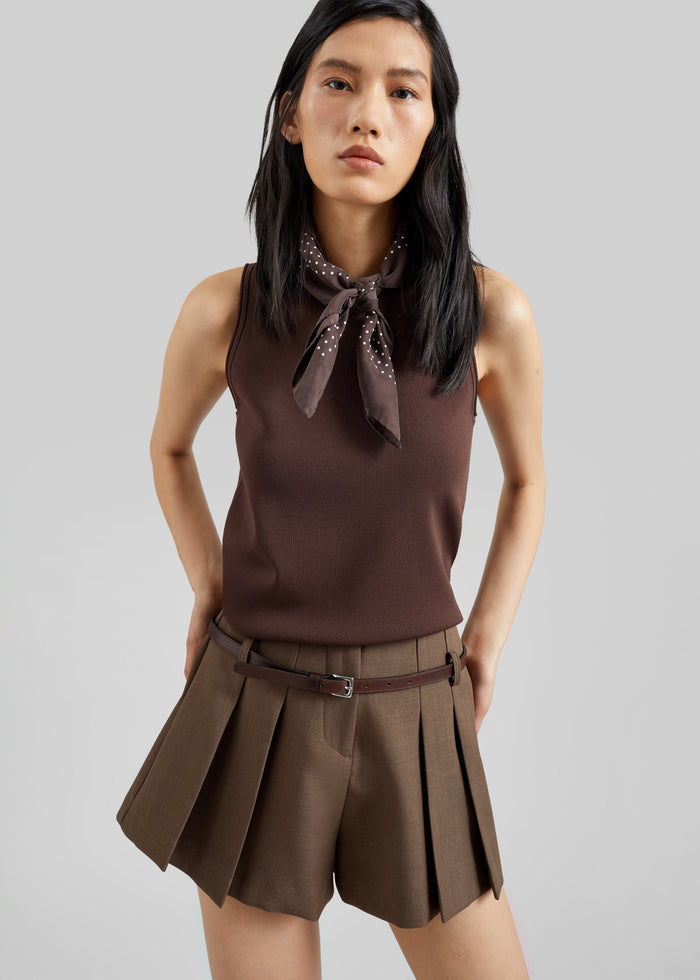 Lojsta Pleated Mini Shorts - Brown