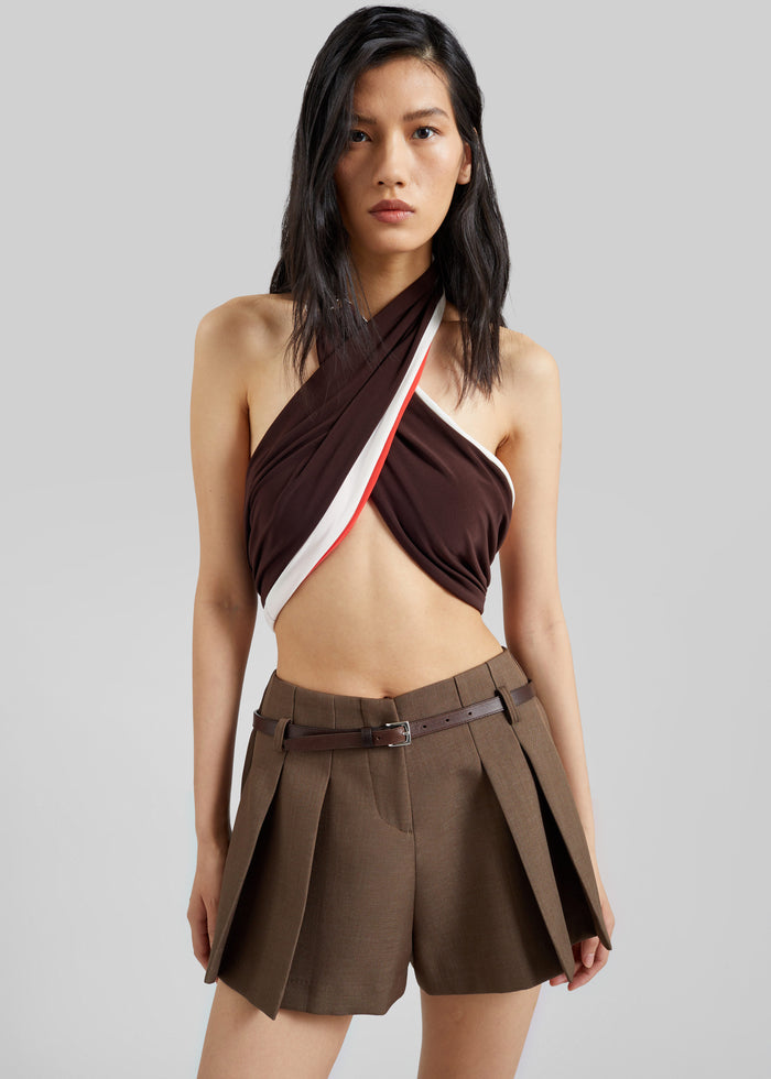 Lojsta Pleated Mini Shorts - Brown