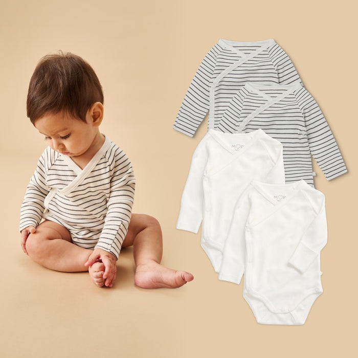 Long Sleeve Kimono Bodysuit 4 Pack