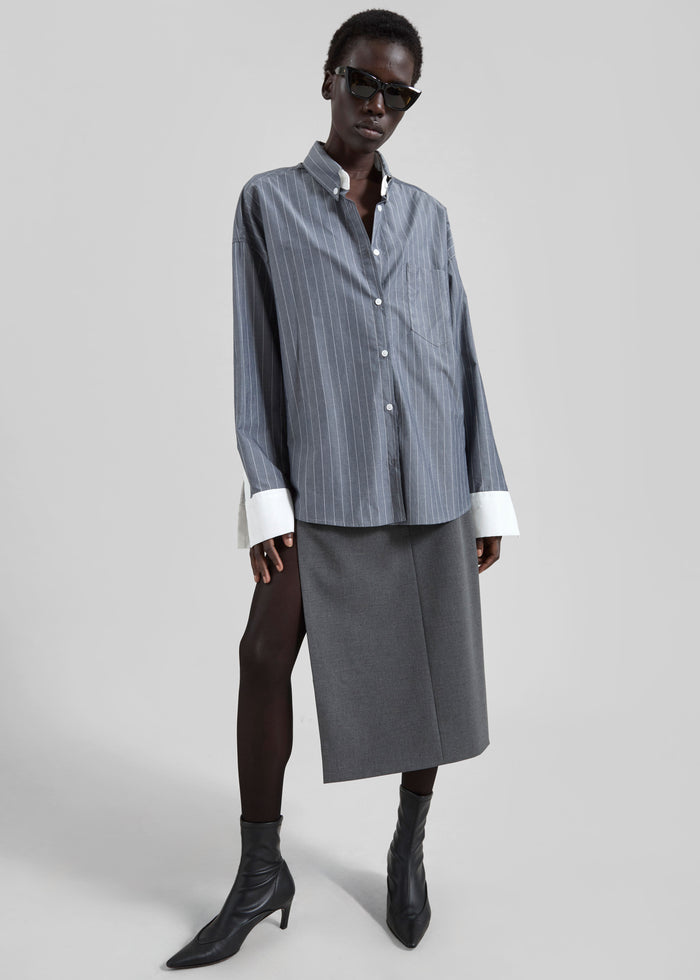 Lorna Shirt - Grey/White Pinstripe