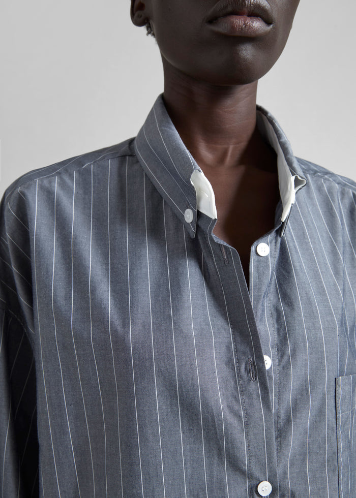 Lorna Shirt - Grey/White Pinstripe