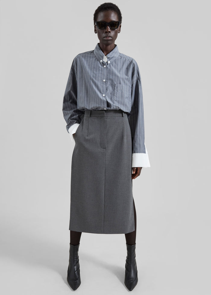 Lorna Shirt - Grey/White Pinstripe