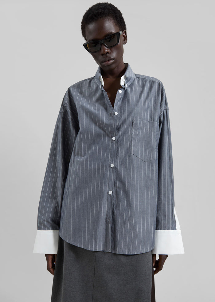 Lorna Shirt - Grey/White Pinstripe