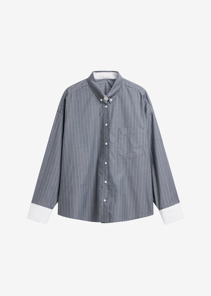 Lorna Shirt - Grey/White Pinstripe
