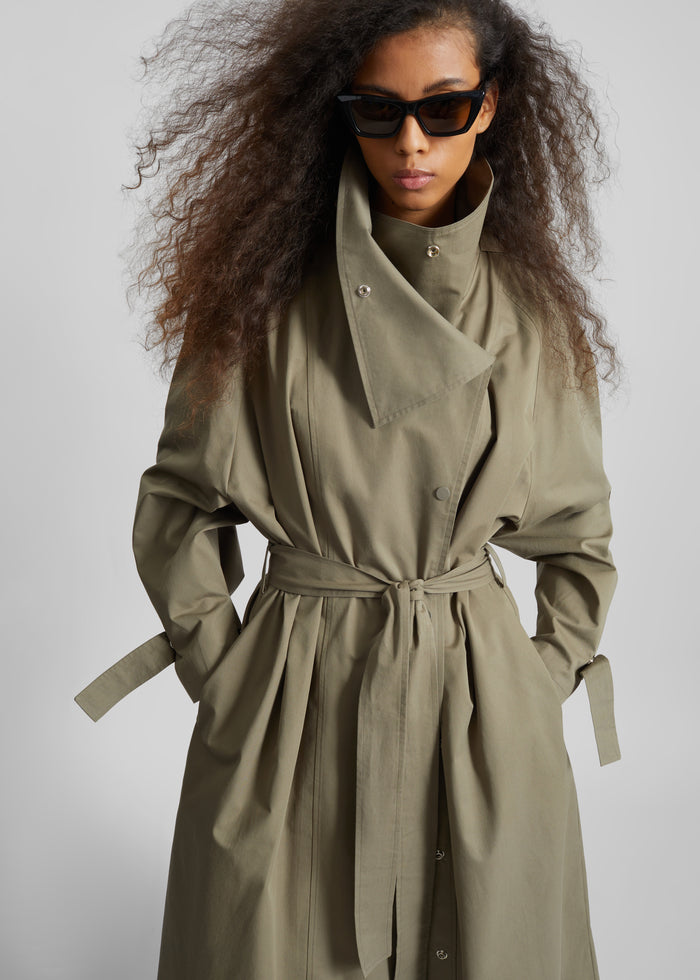 Lottie Wing Collar Trench Coat - Olive