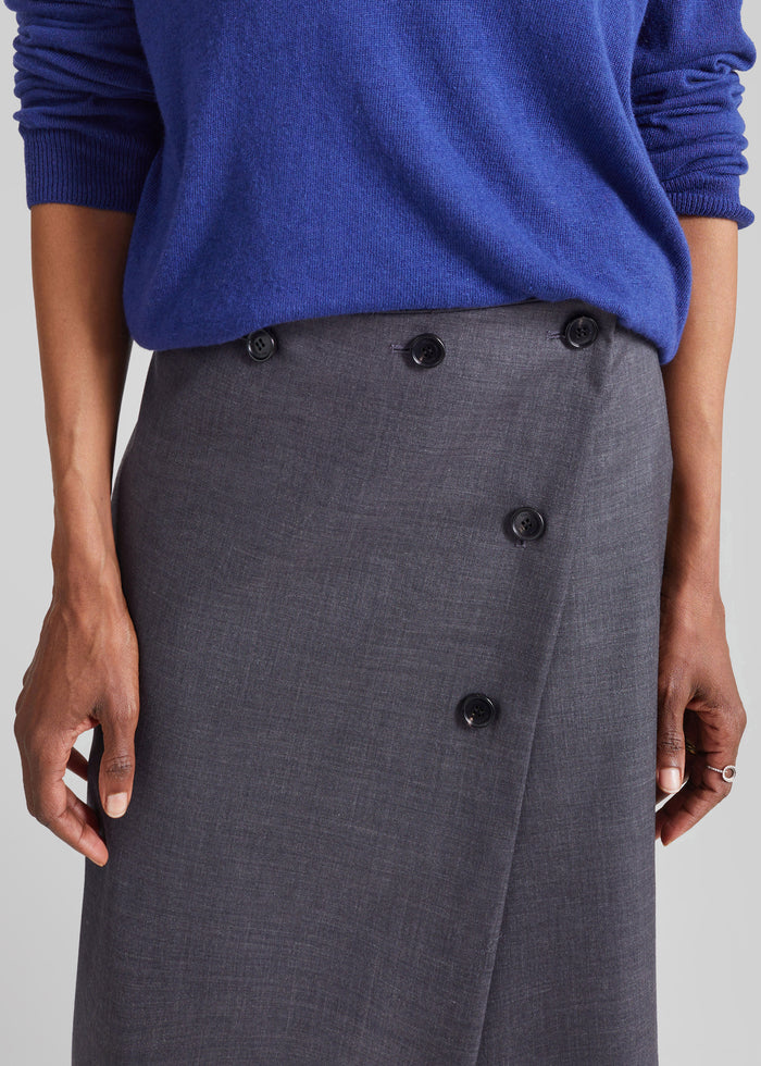 Lowell Asymmetric Midi Skirt - Grey Melange