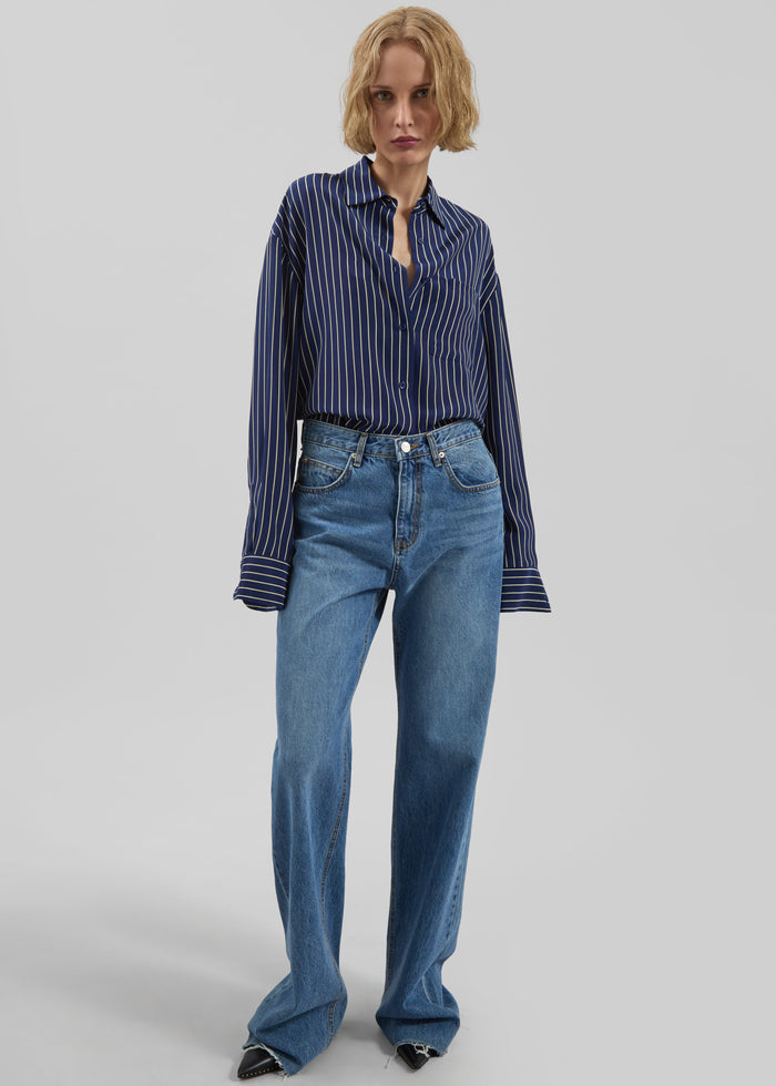Lui Striped Shirt - Navy/Beige Pinstripe