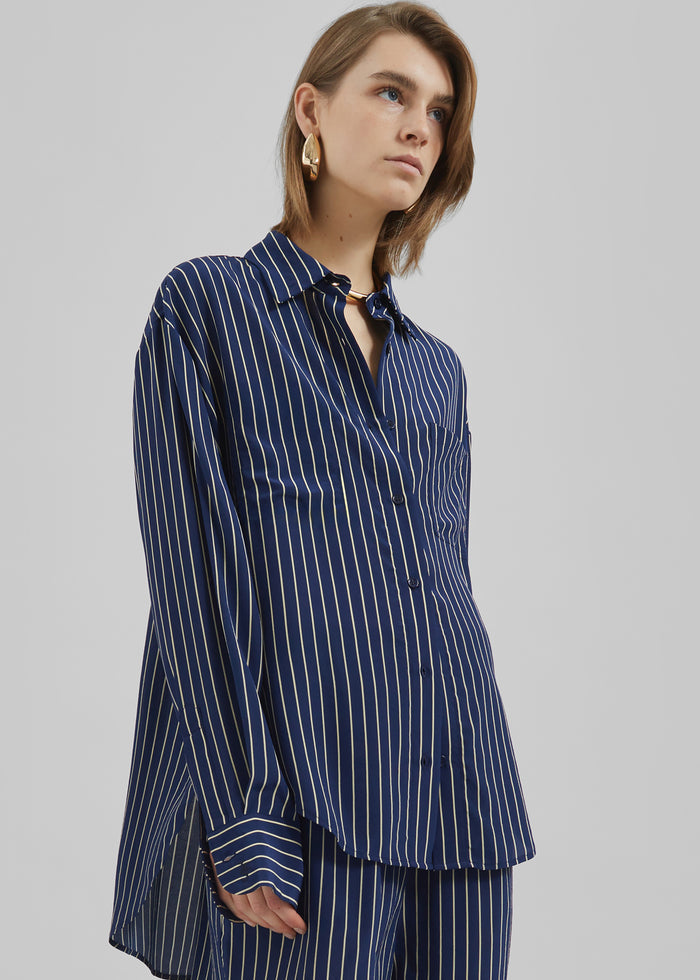 Lui Striped Shirt - Navy/Beige Pinstripe