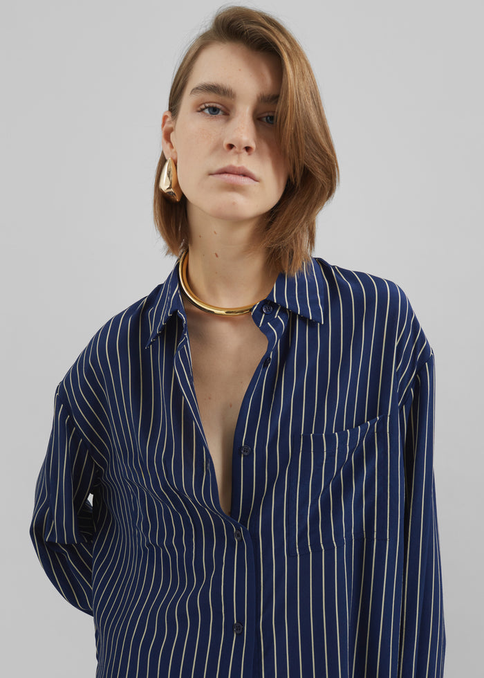 Lui Striped Shirt - Navy/Beige Pinstripe