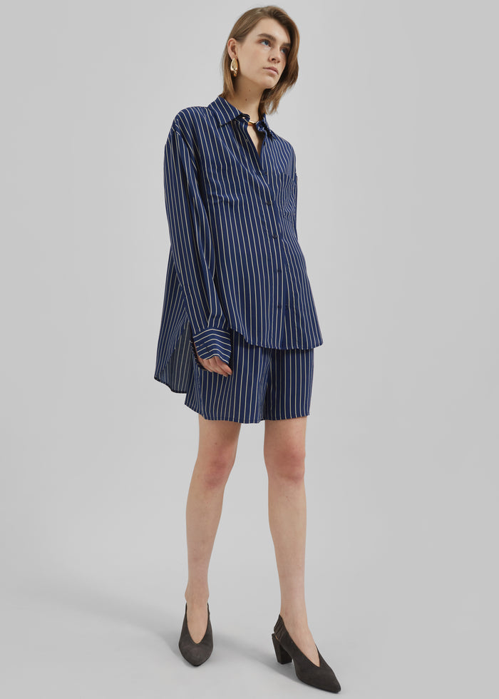 Lui Striped Shirt - Navy/Beige Pinstripe