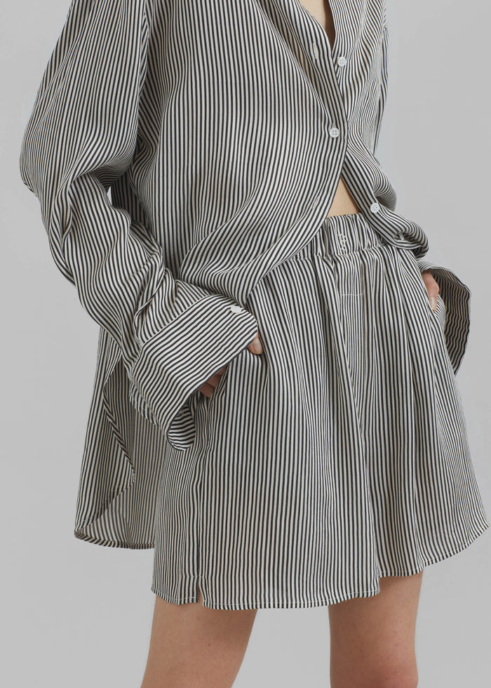 Lui Striped Silk Boxer Shorts - Black/White Stripe