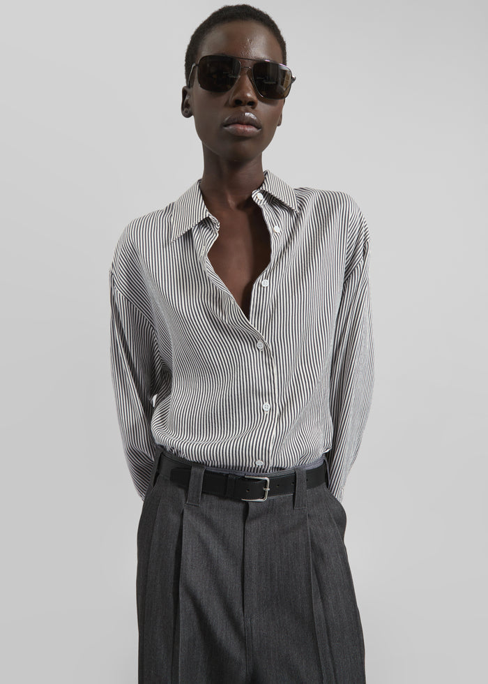 Lui Striped Silk Shirt - Black/White Stripe