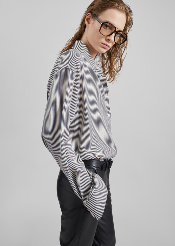 Lui Striped Silk Shirt - Black/White Stripe