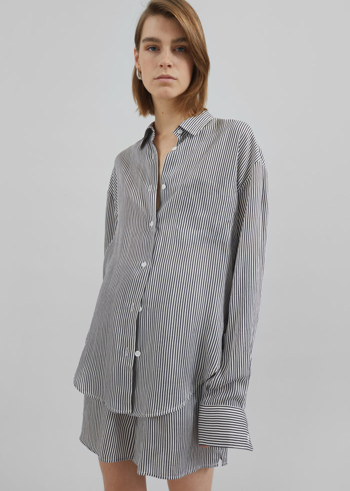 Lui Striped Silk Shirt - Black/White Stripe