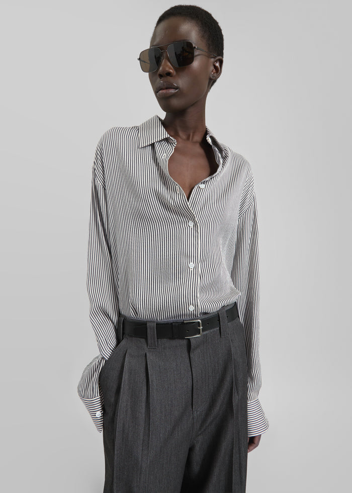 Lui Striped Silk Shirt - Black/White Stripe