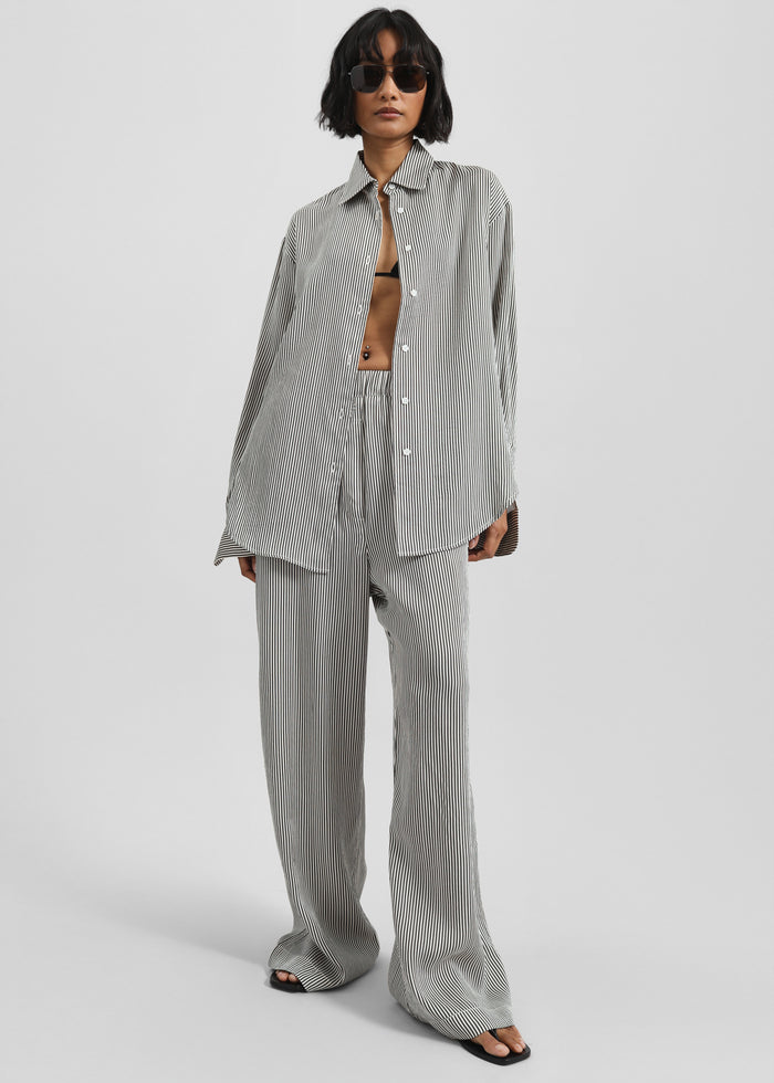 Lui Striped Silk Shirt - Black/White Stripe