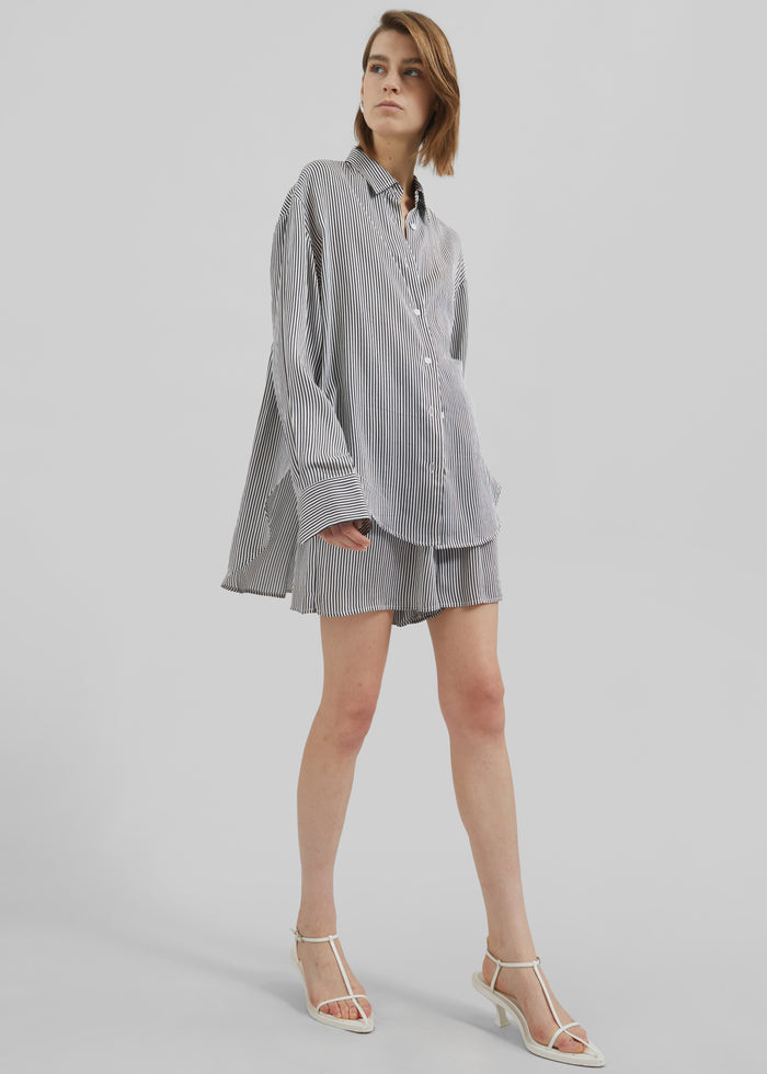 Lui Striped Silk Shirt - Black/White Stripe