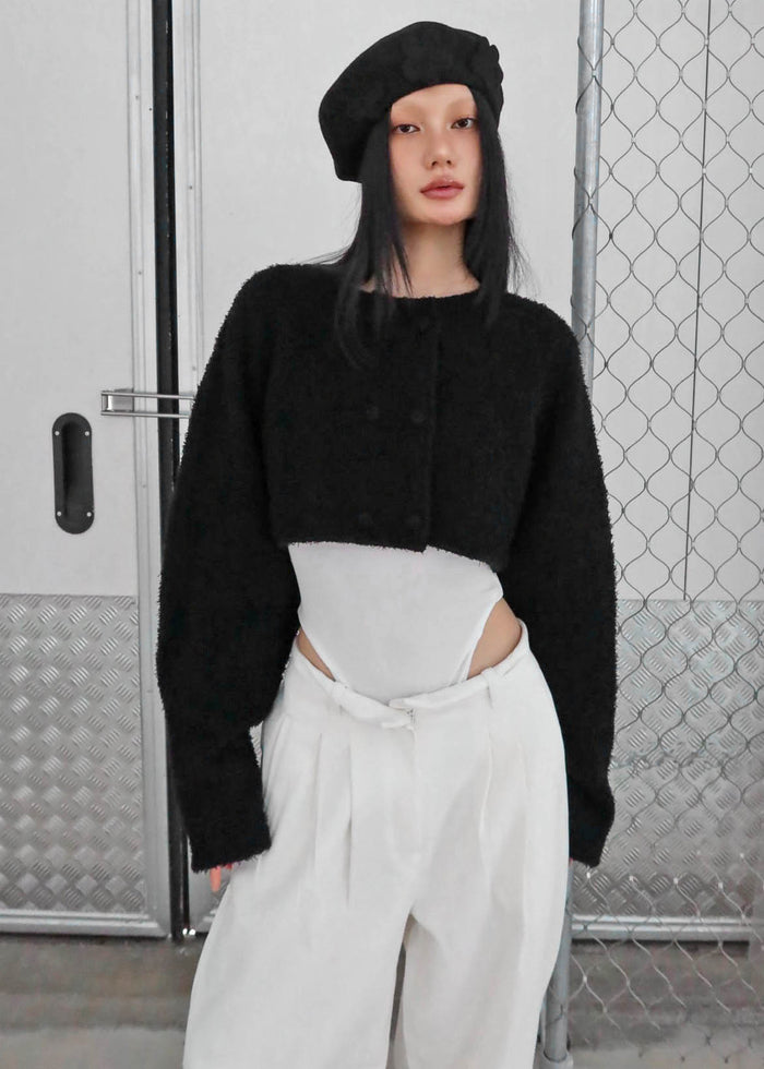 Lyall Fuzzy Cropped Jacket - Black