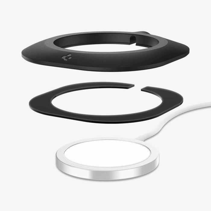AMP03708 - MagFit in black showing the multiple layers of station hovering above the magsafe charger