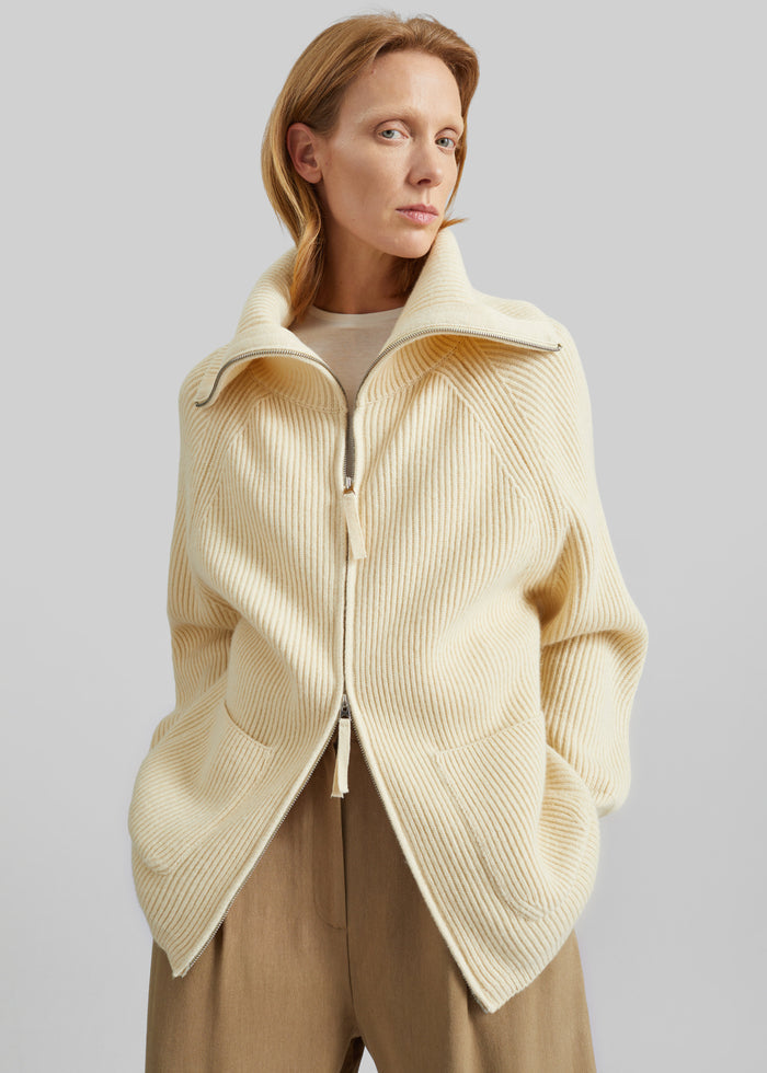 Malabry Knit Zip-Up Cardigan - Pale Yellow