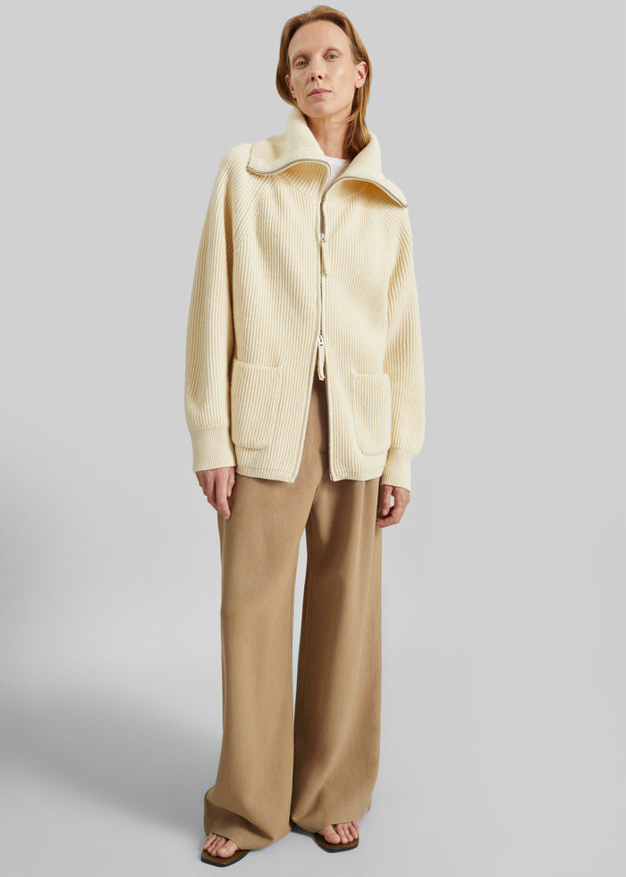 Malabry Knit Zip-Up Cardigan - Pale Yellow