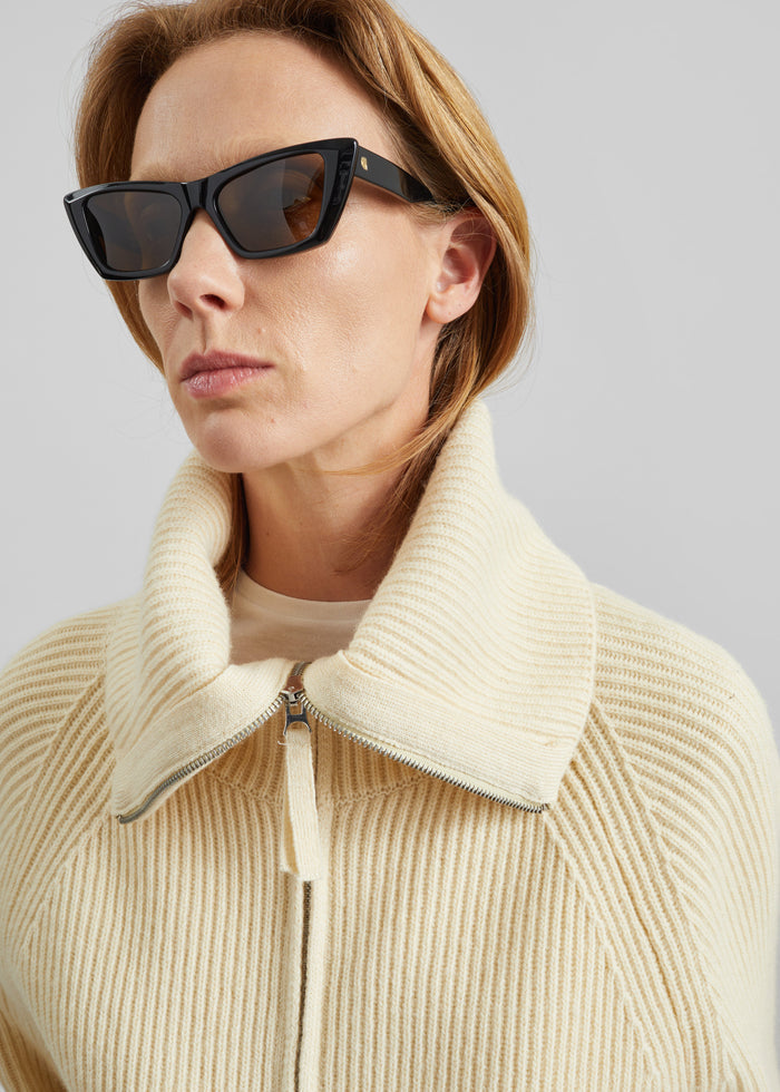 Malabry Knit Zip-Up Cardigan - Pale Yellow