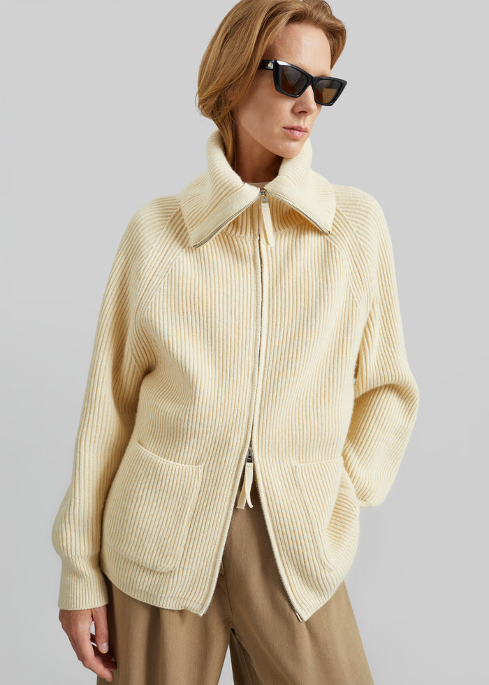Malabry Knit Zip-Up Cardigan - Pale Yellow