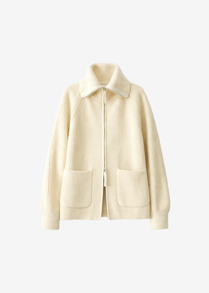 Malabry Knit Zip-Up Cardigan - Pale Yellow