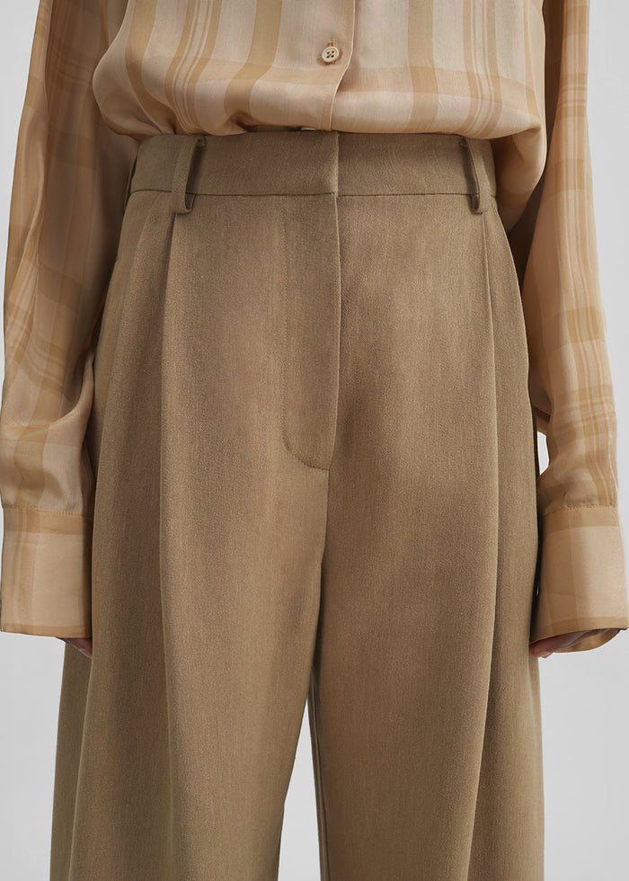 Marfa Linen Pleated Trousers - Camel