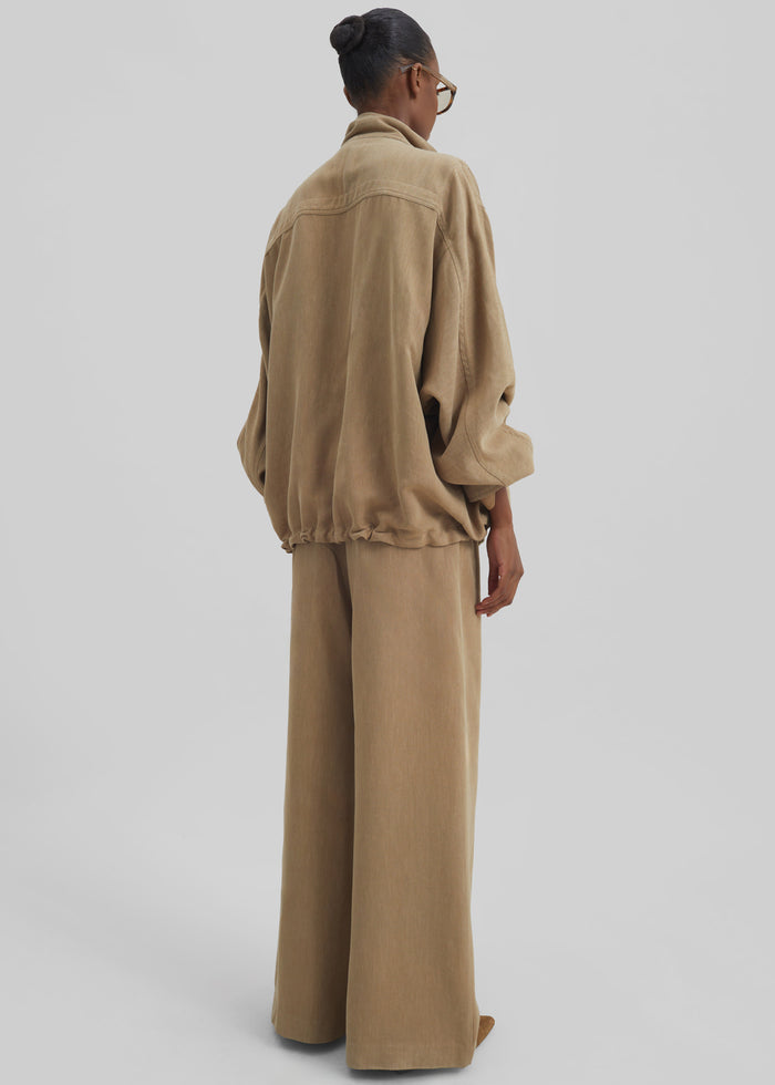 Marfa Linen Pleated Trousers - Camel