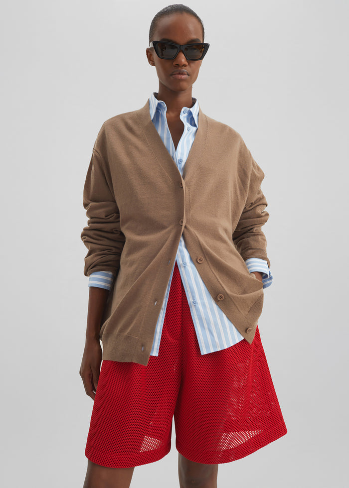 Marfa Mesh Pleated Bermuda Shorts - Red