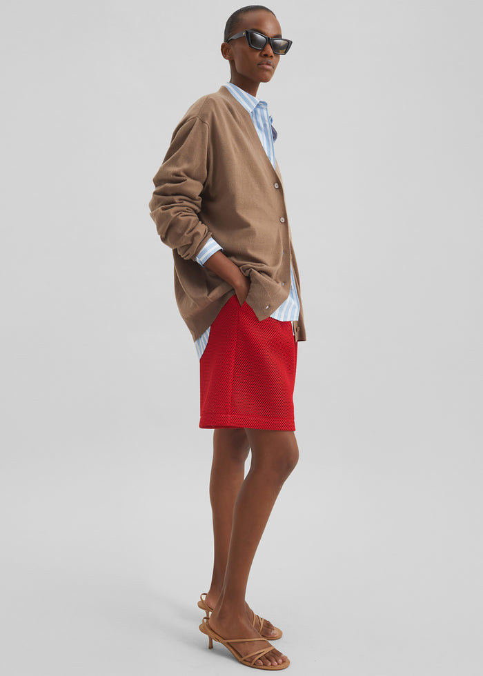 Marfa Mesh Pleated Bermuda Shorts - Red