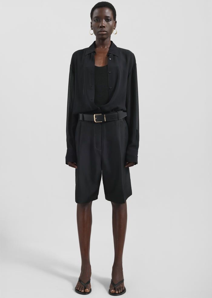 Marfa Pleated Silk Bermuda Shorts - Black