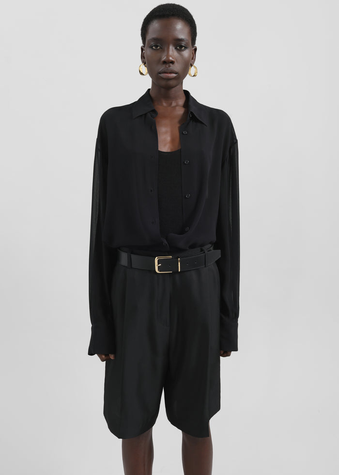Marfa Pleated Silk Bermuda Shorts - Black