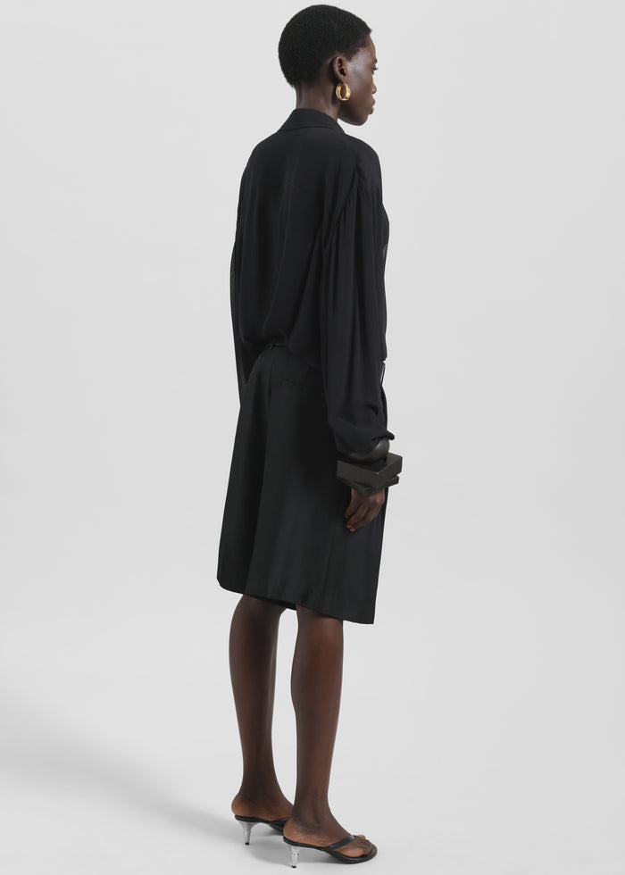 Marfa Pleated Silk Bermuda Shorts - Black