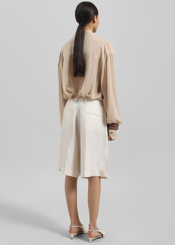 Marfa Pleated Silk Bermuda Shorts - Ivory