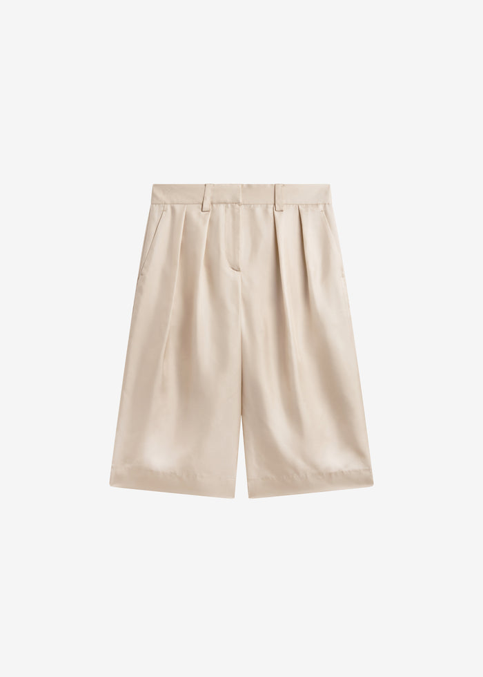 Marfa Pleated Silk Bermuda Shorts - Ivory