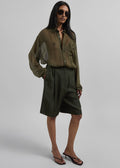 Marfa Pleated Silk Bermuda Shorts - Khaki
