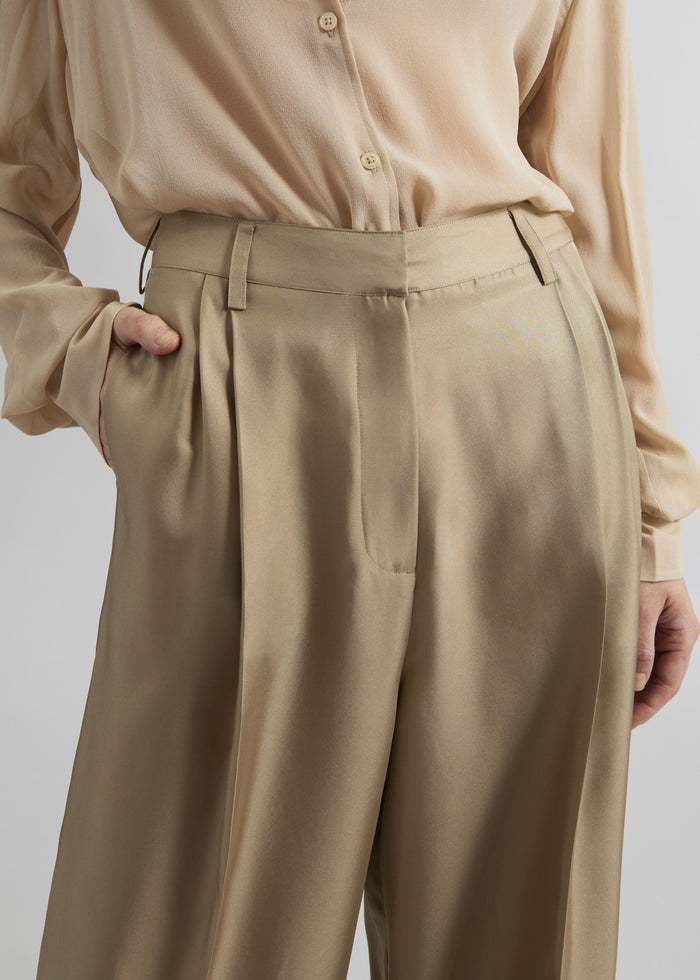 Marfa Pleated Silk Trousers - Beige