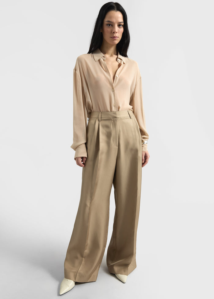 Marfa Pleated Silk Trousers - Beige