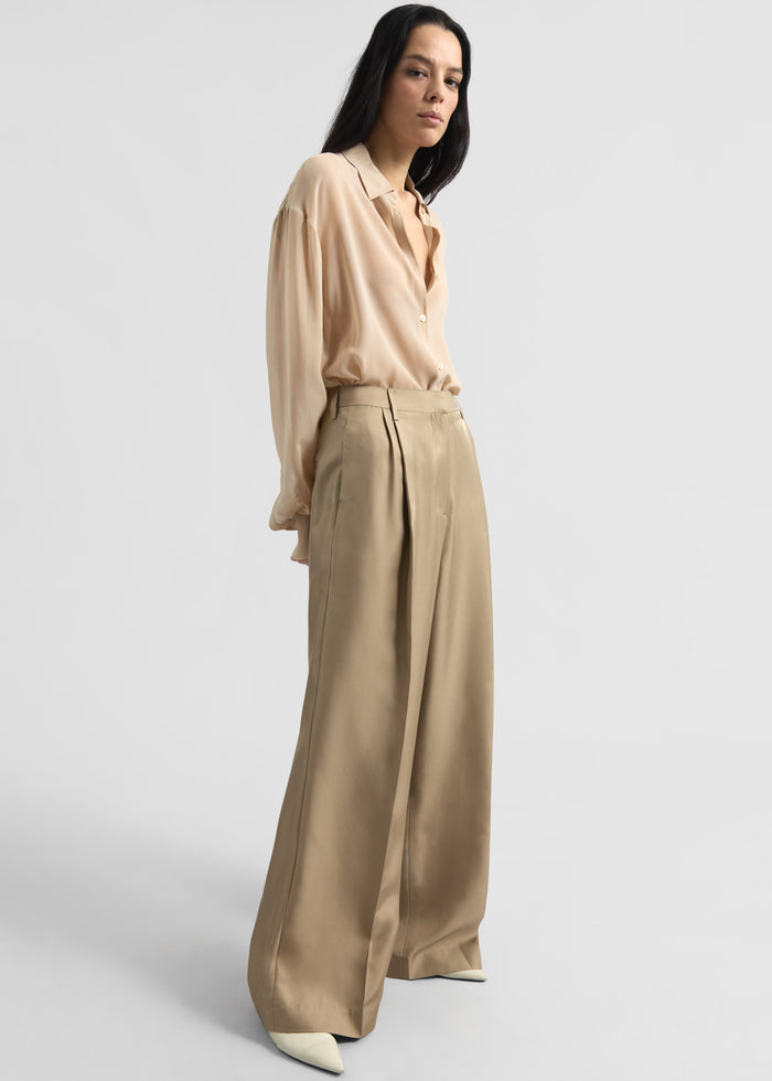 Marfa Pleated Silk Trousers - Beige