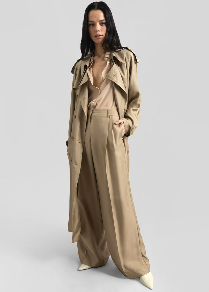 Marfa Pleated Silk Trousers - Beige