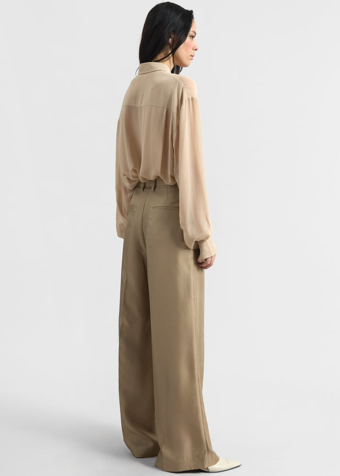Marfa Pleated Silk Trousers - Beige