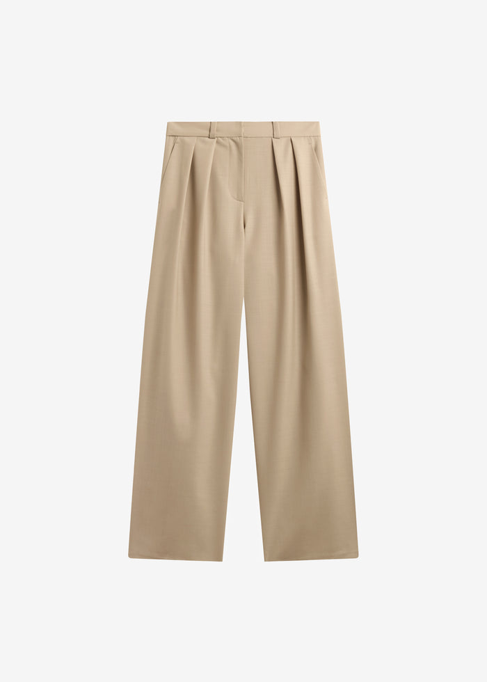 Marfa Pleated Silk Trousers - Beige