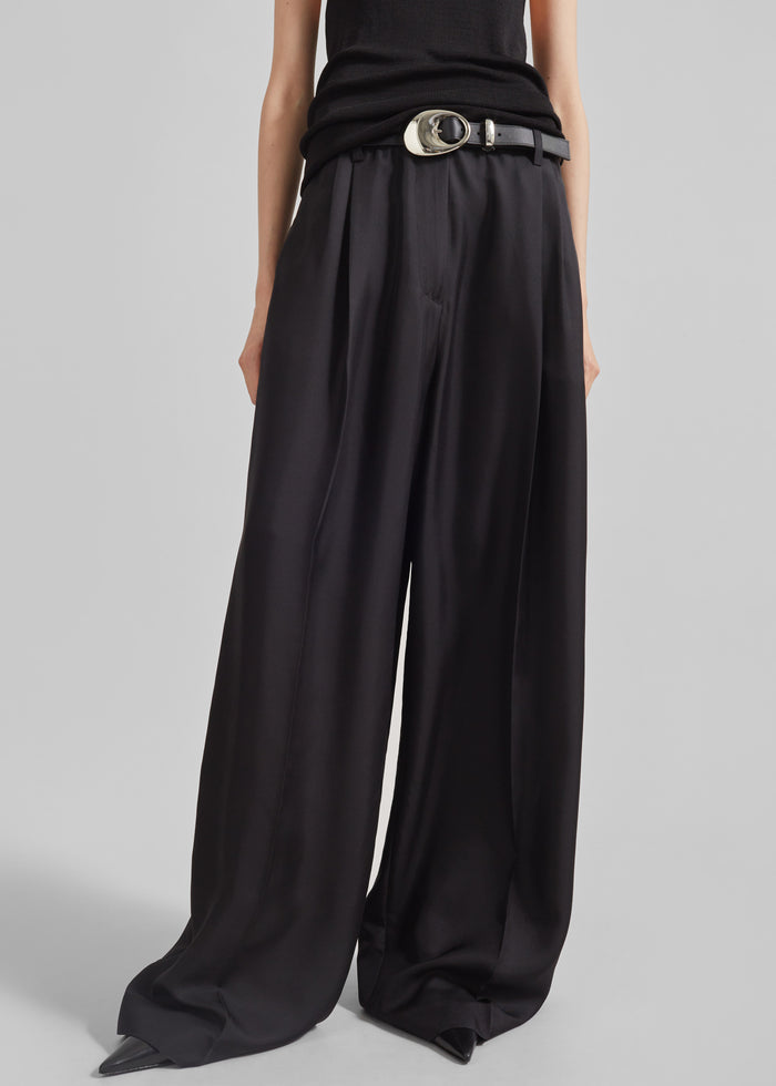 Marfa Pleated Silk Trousers - Black