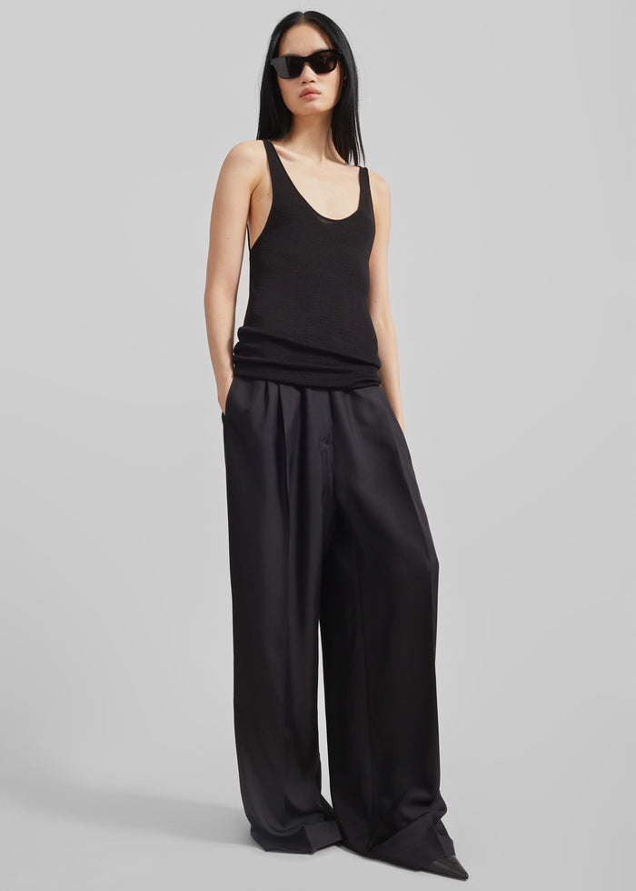Marfa Pleated Silk Trousers - Black